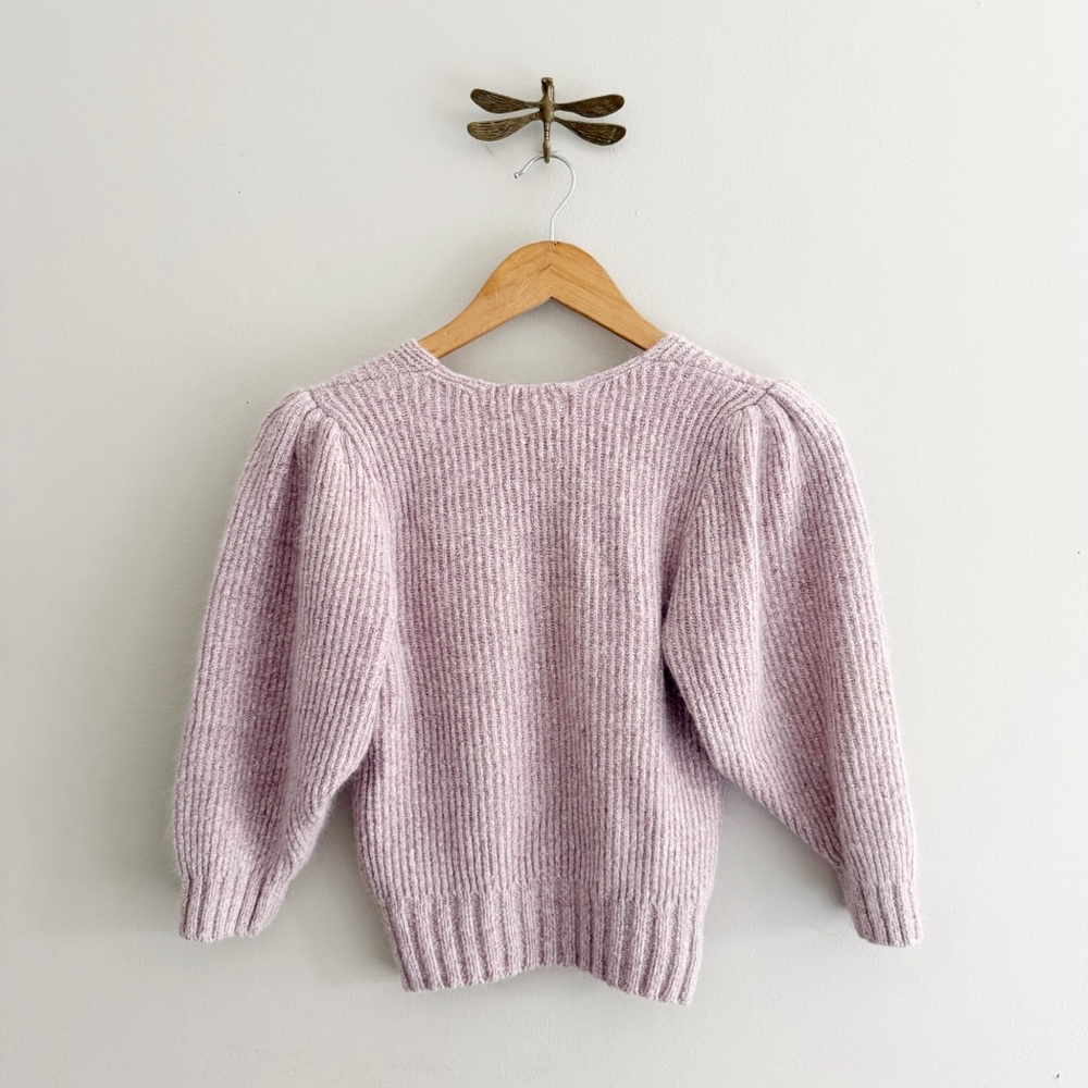 Vintage Silk & Angora Ribbed Knit Half Puff Sleeve V Neck Sweater Small - Picture 5 of 5
